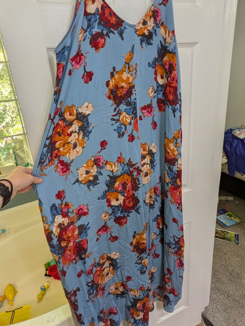 Light Blue Floral Maxi Slip Dress with Spaghetti Straps